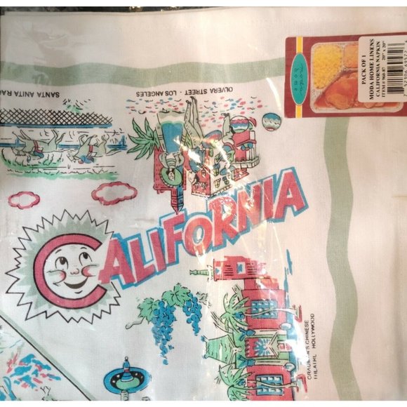Vintage Moda Home Linens California Map Napkin Retro 100% cotton 20" New w/ Tag - Picture 2 of 8